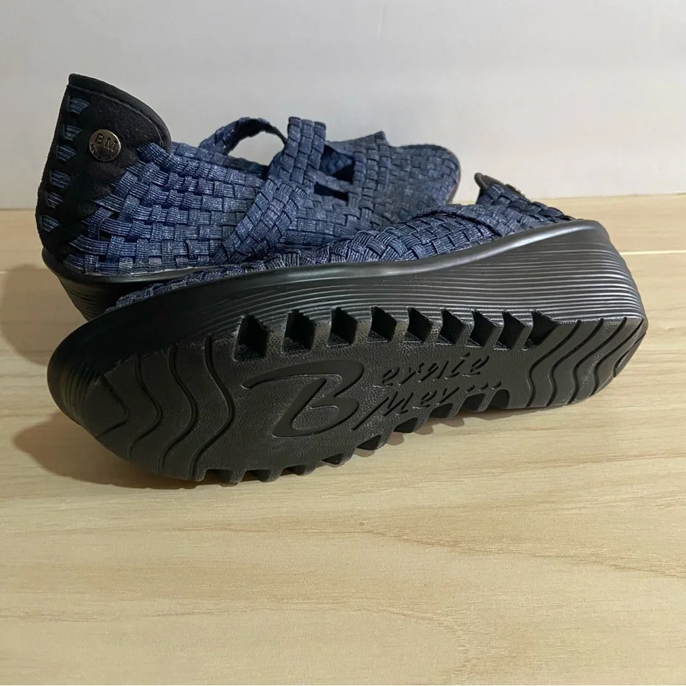 Bernie Mev. Wedge Sandals Sz 41 10 Drake Blue Woven Mary Jane Shoes Boho Comfort